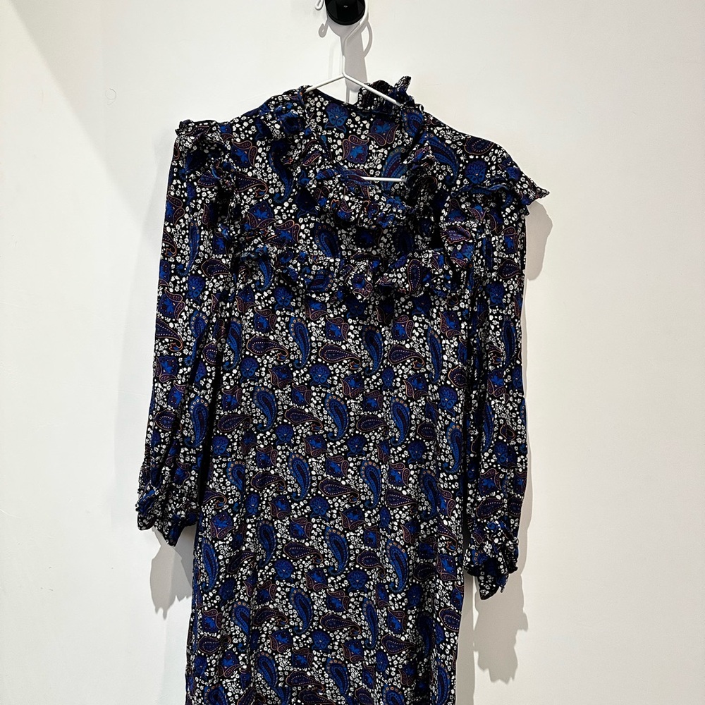 Sandro Multicolor Long Sleeve Silk Dress with Ruffle Details Size 1 / S